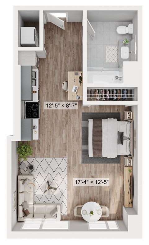 Floor plan for studio, 1 bath, 410 sqft